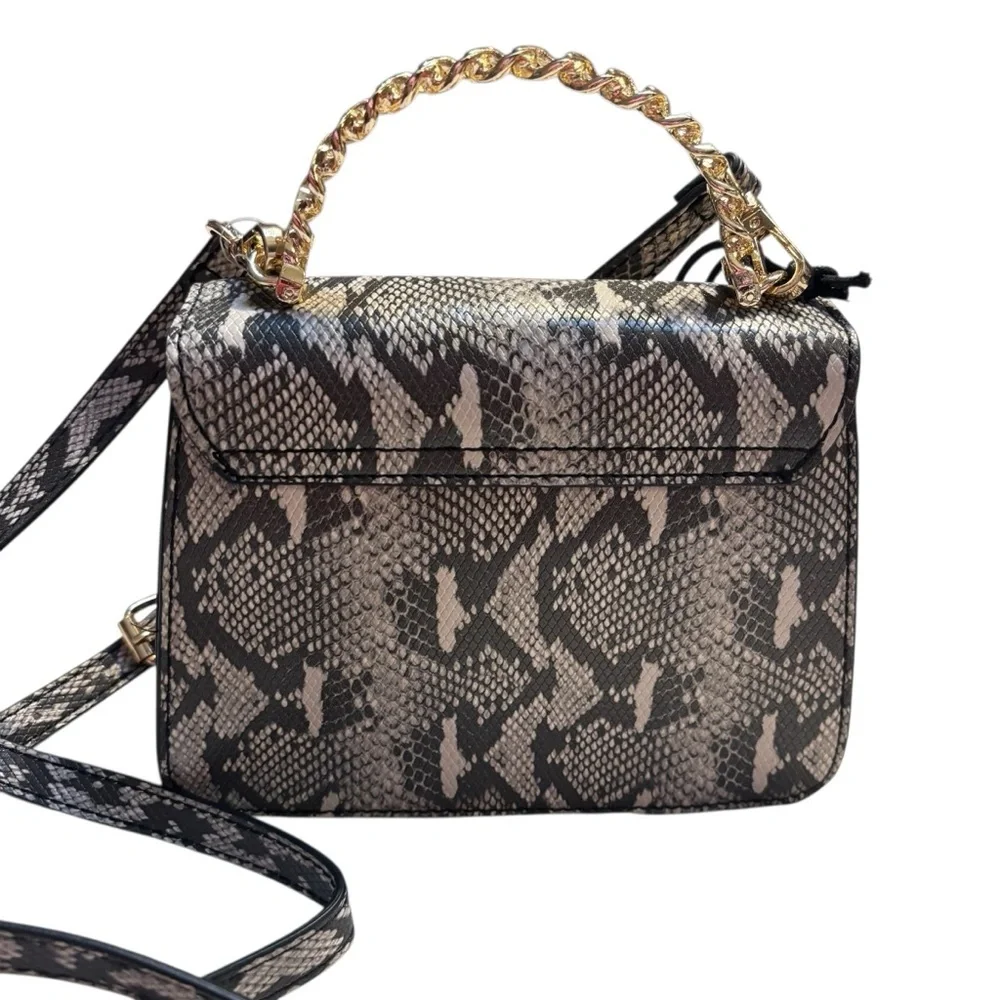 NWT Rachel Zoe Bag Pixie Black Gray Snakeskin Animal Print Crossbody Gold Hardwr